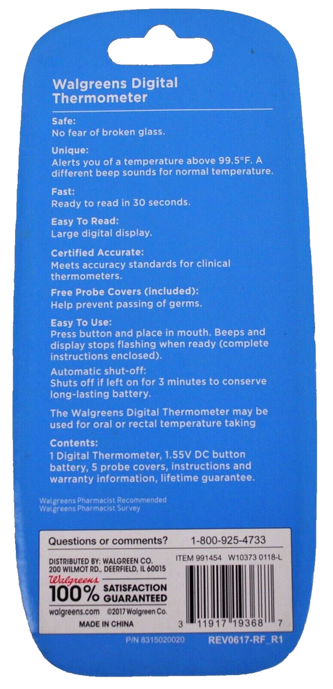 Walgreens Digital Thermometer 30 Second Memory Recall Reads in °F or °C 2 Pack
