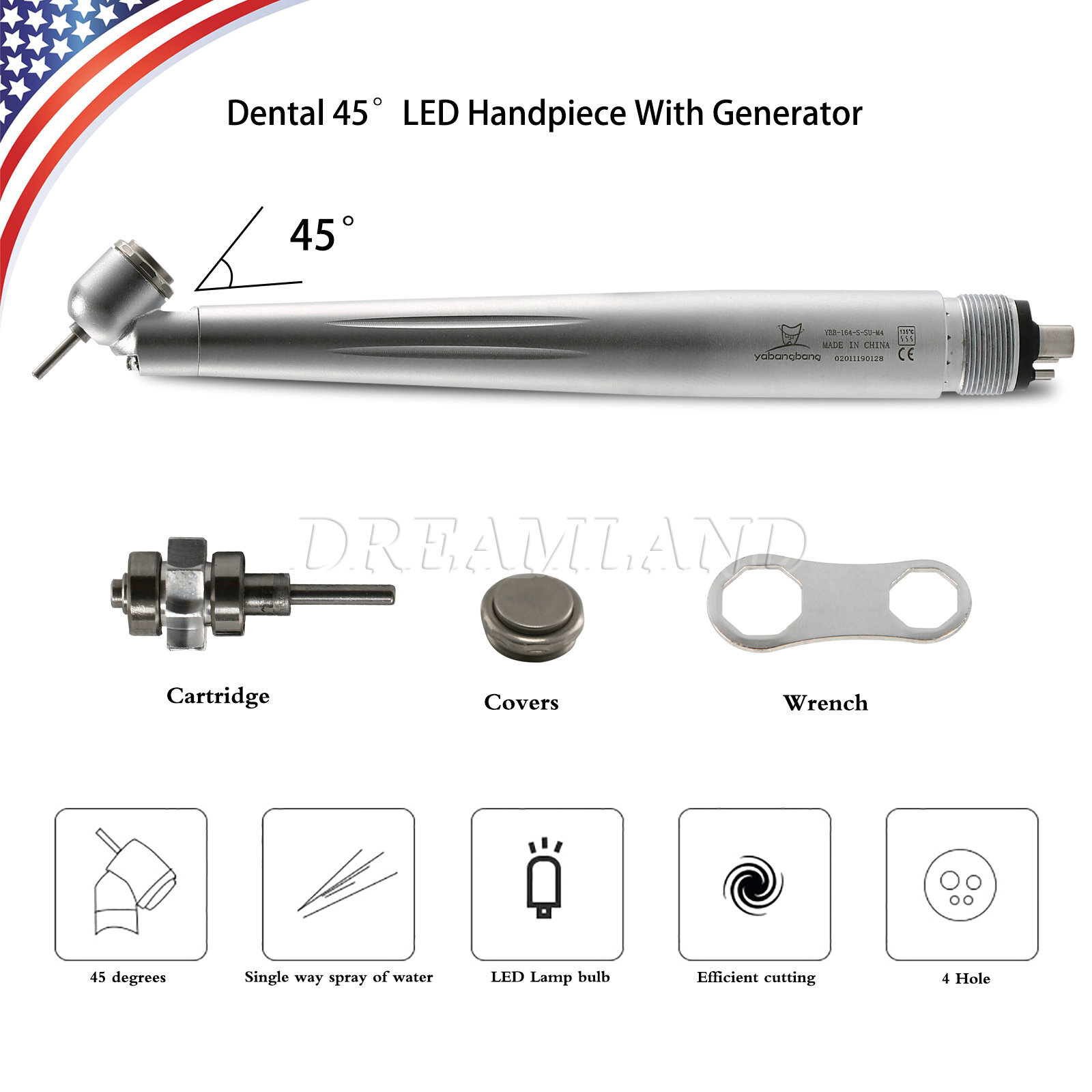 Dental 45 Degree Surgical High Speed Handpiece Led E-generator Push Button 4Hole