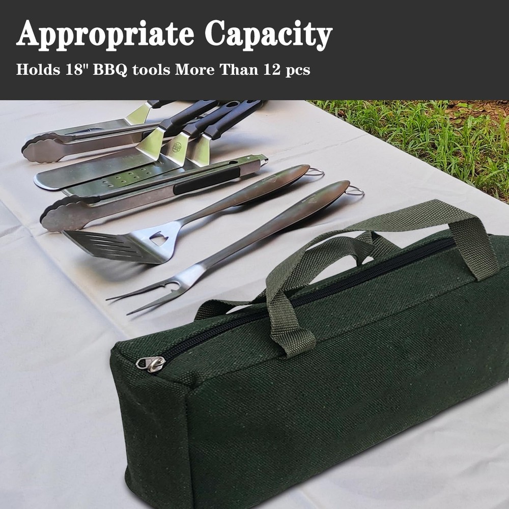 Extra Thick Canvas Grill Accessory Bag, Outdoor BBQ Tools Storage, Suit for B...