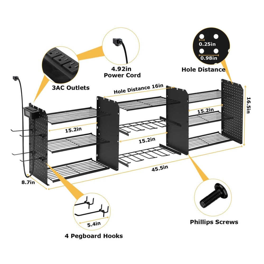 Power Tool Organizer Wall Mount, 3 Layer Tool Storage Rack, Drill Bit Heavy D...
