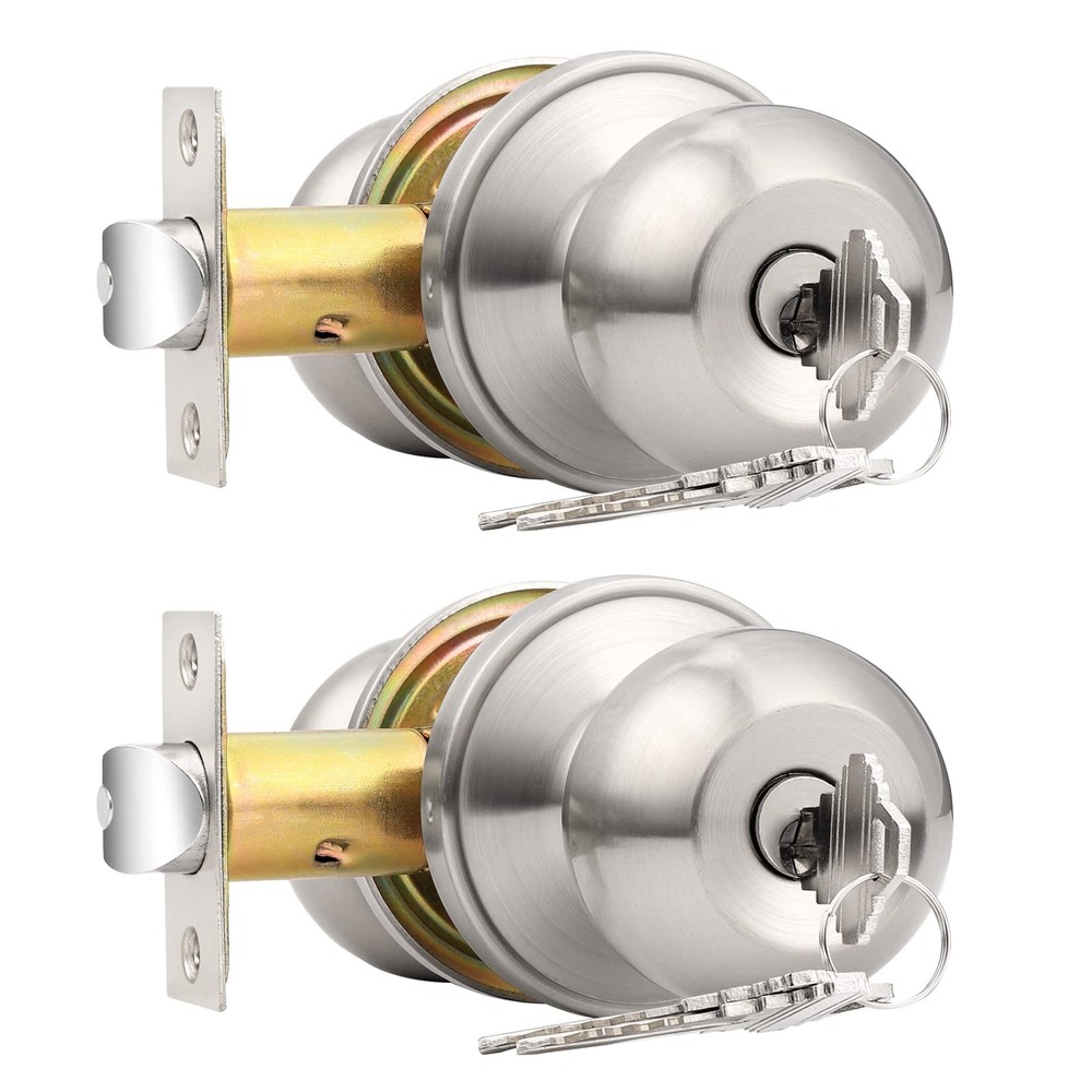 Probrico 2 Pack Keyed Alike Entry Door Knobs with Lock 2 Pack, Brushed Nickel
