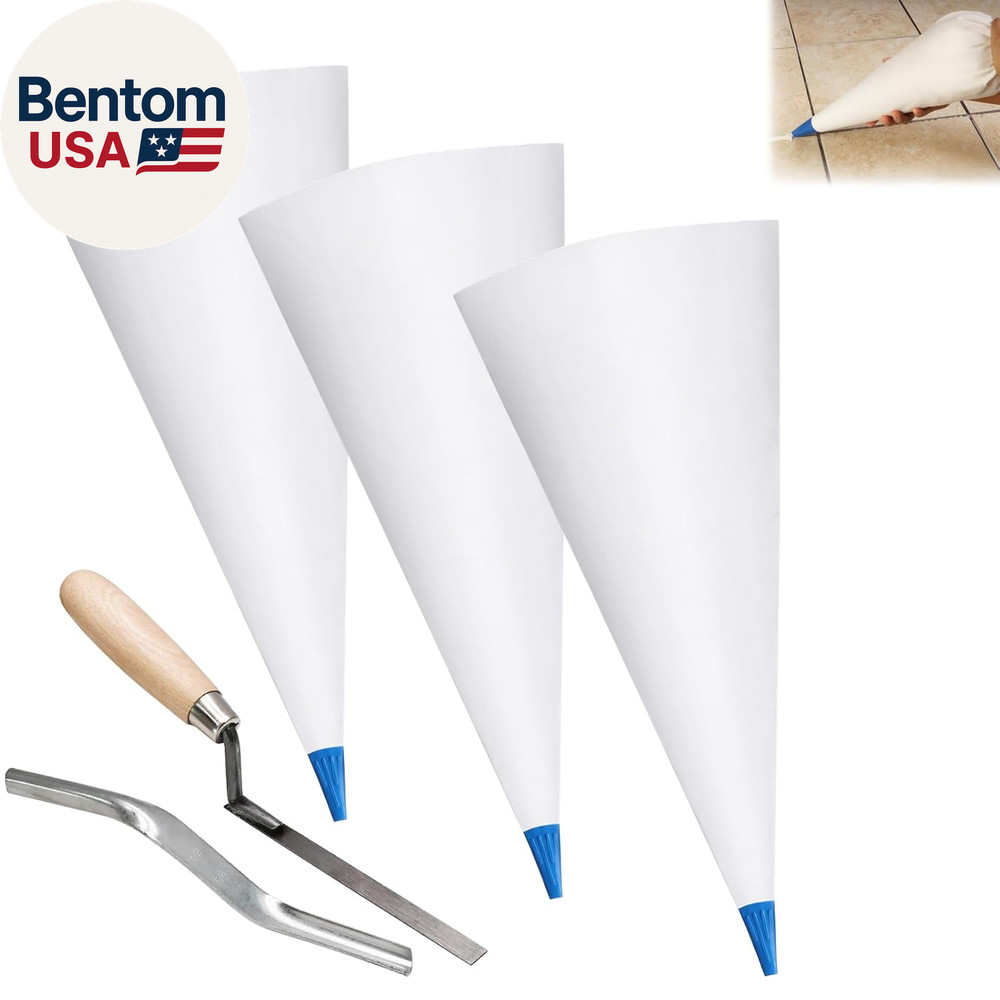 3 Pack Tile Grout Masonry Mortar Bag & Brick Jointer & Tuck Pointers, Heavy Duty