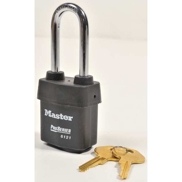 Master Lock 6121Lj Padlock, Keyed Different, Long Shackle, Rectangular Steel