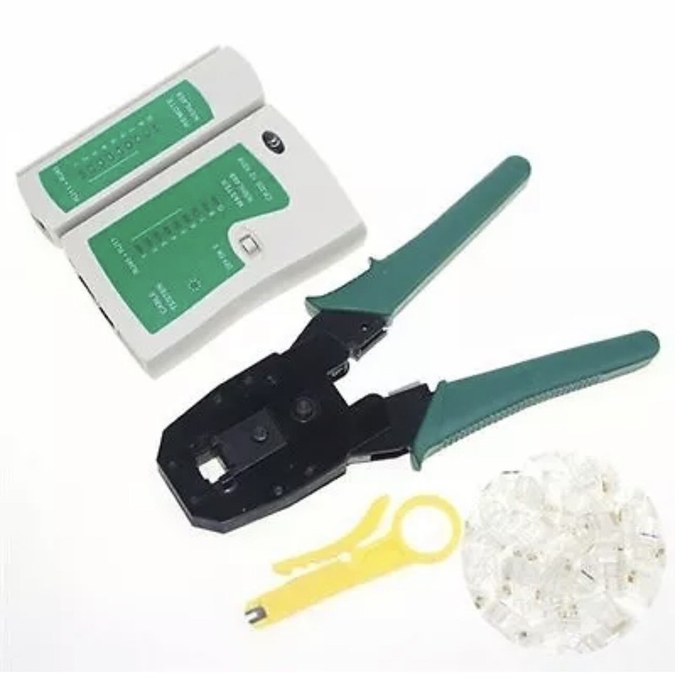 Cable Tester +Crimp Crimper +100 RJ45 CAT5 CAT5e Connector Plug Network Tool Kit
