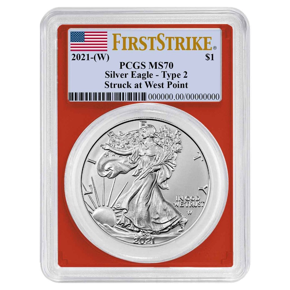 2021 (W) $1 Type 2 American Silver Eagle PCGS MS70 FS Flag Label Red Frame