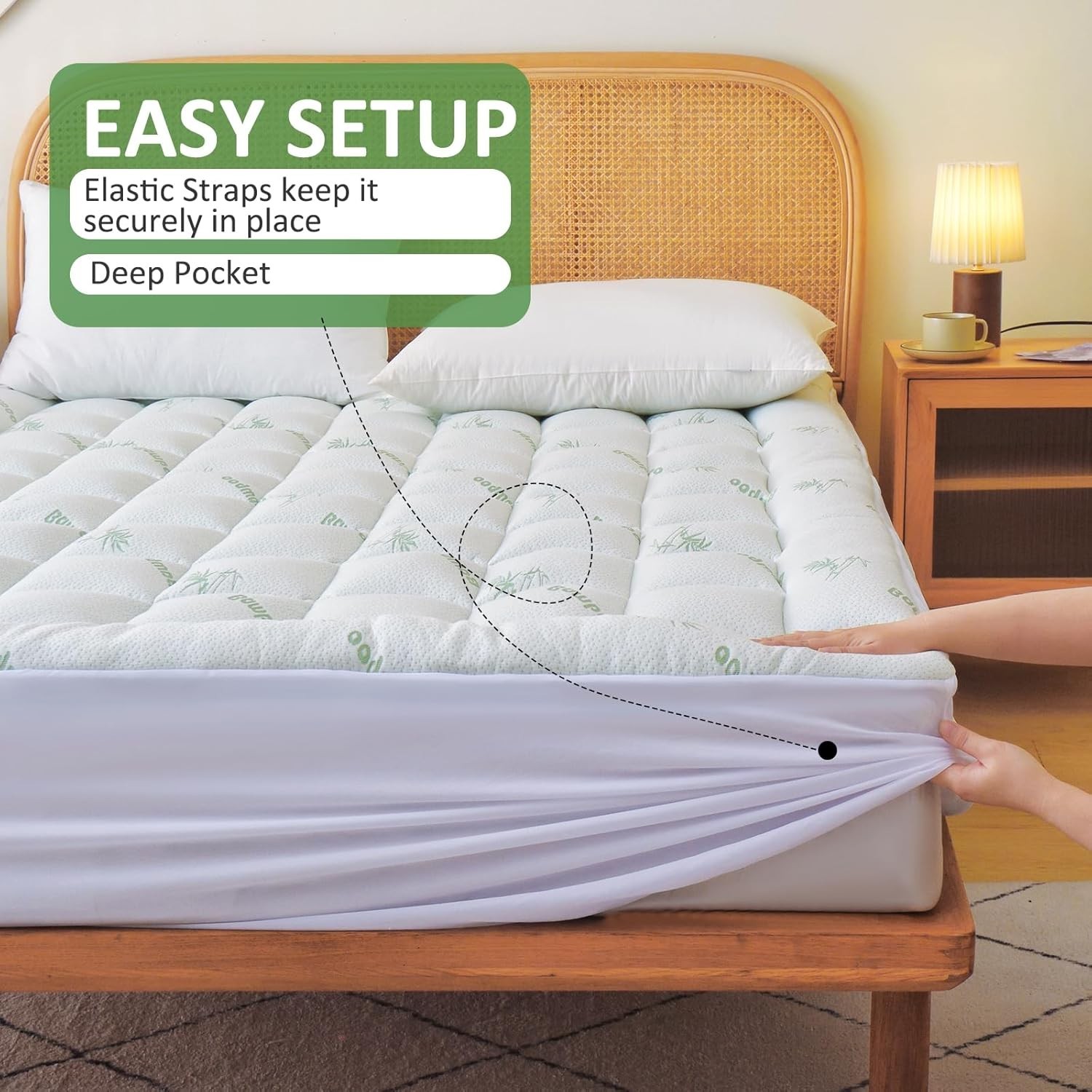 Cooling Bamboo Mattress Topper for Back Pain Relief,8-20"Deep Pocket for Bedroom