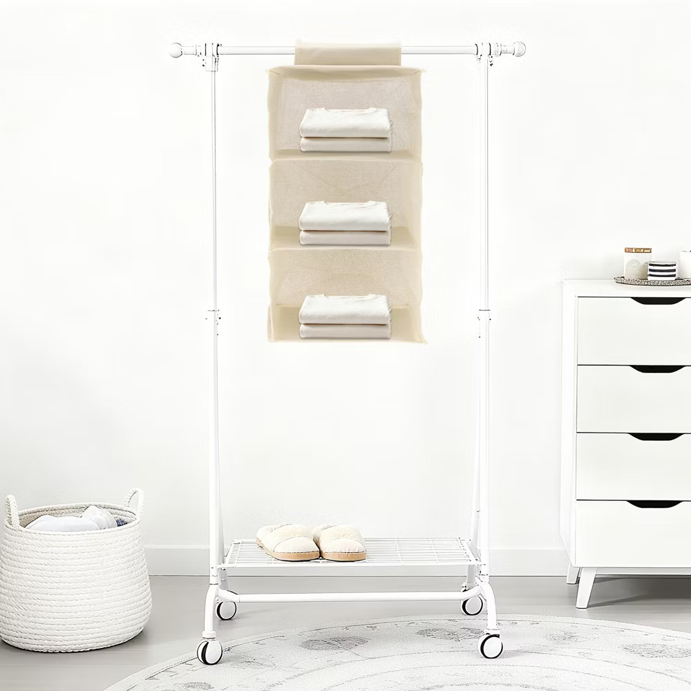 Unique Bargains Closet Organizer 1 Pc Beige Three-Tier