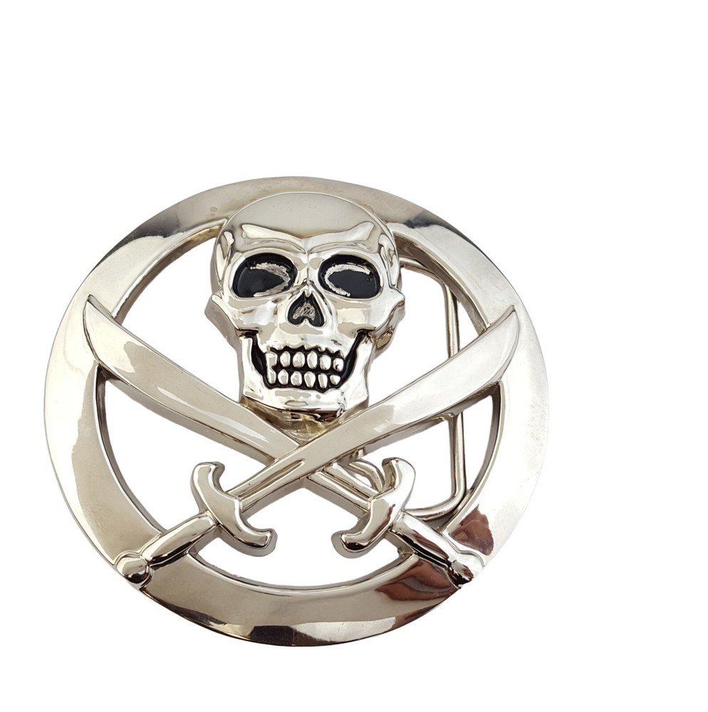 Silver Pirate Skull Belt Buckle