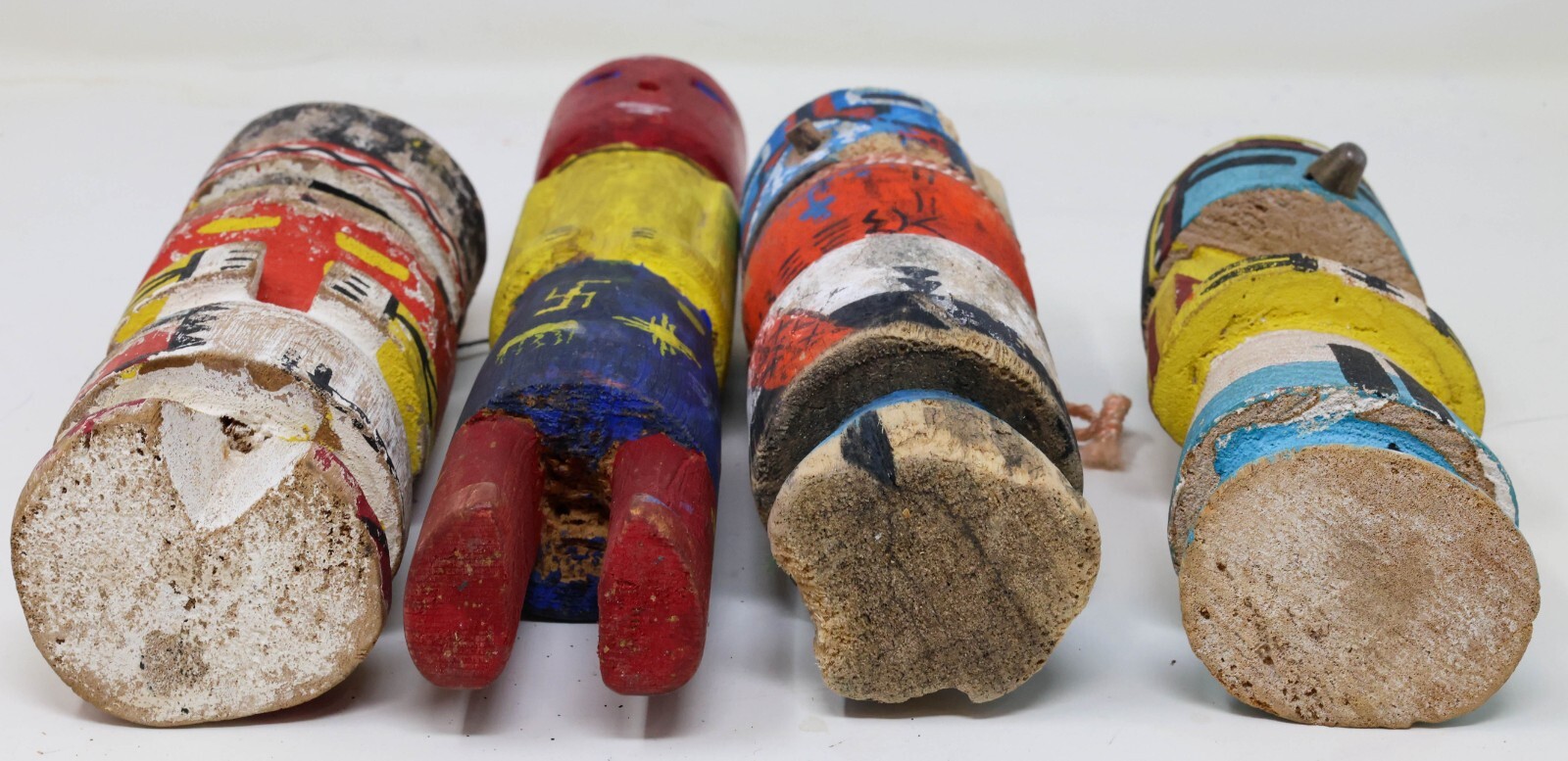 Four Antique Hopi Kachina Dolls Pueblo Indian Painted Wood Carved Sculptures VTG