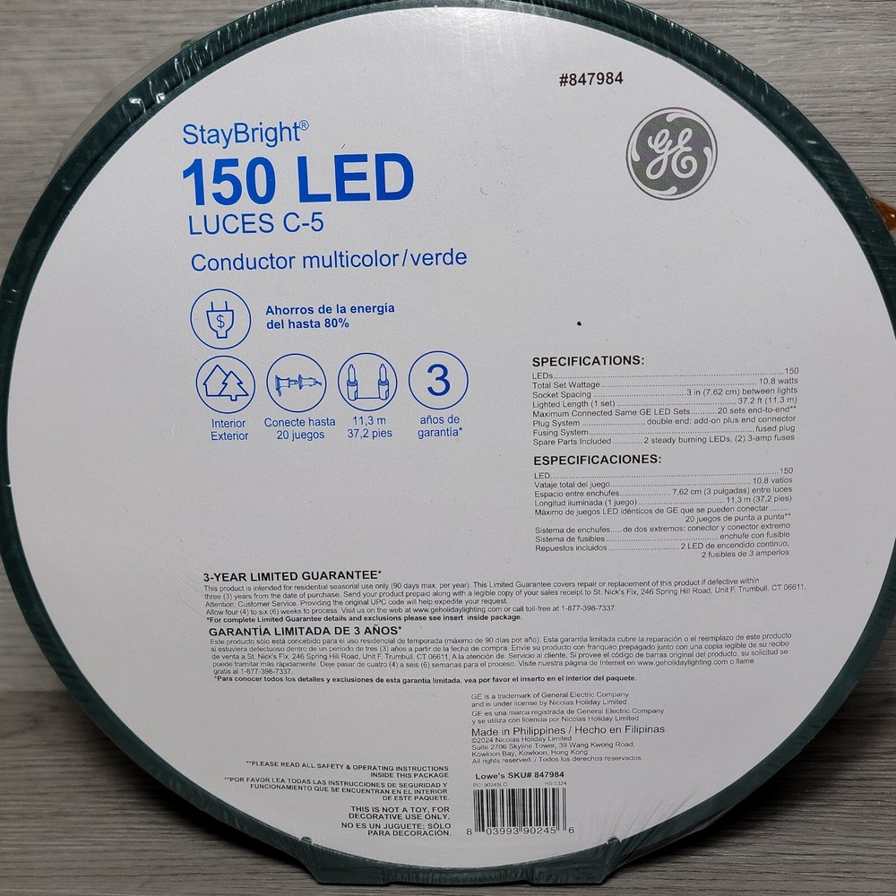 GE StayBright LED String Lights Set 150 C5 Constant Multicolor Christmas 37.2-ft