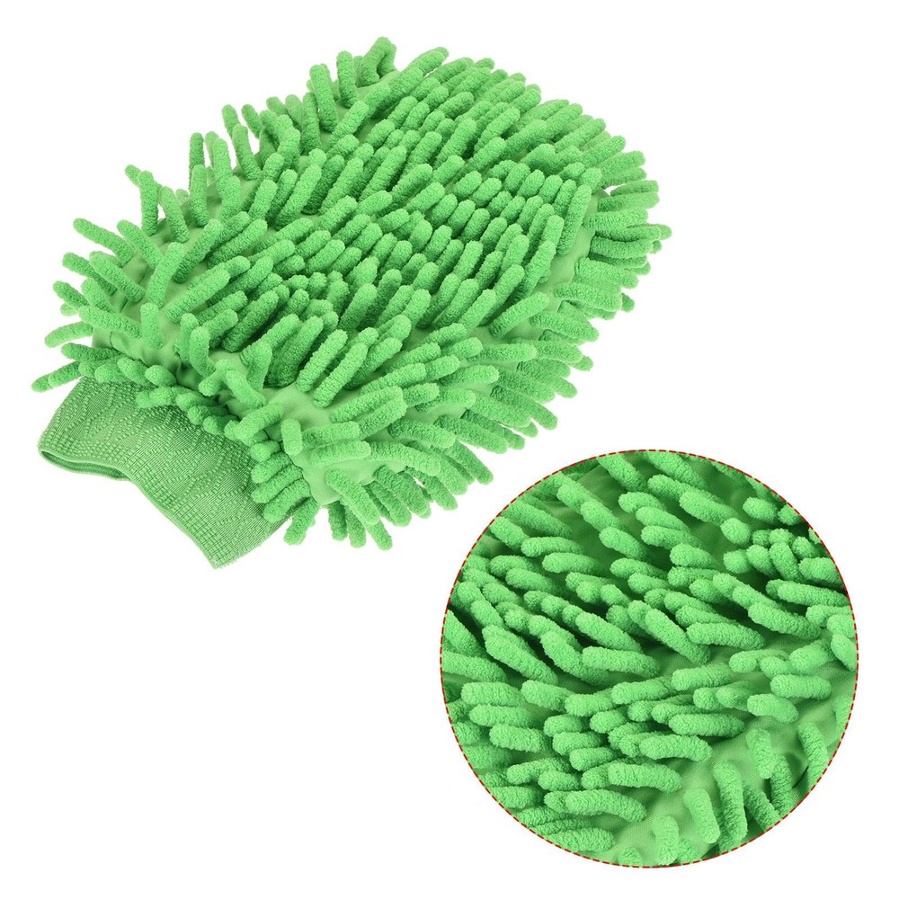 2Pcs Microfiber Chenille Dusting Wash Mitten Set for Cleaning, Green
