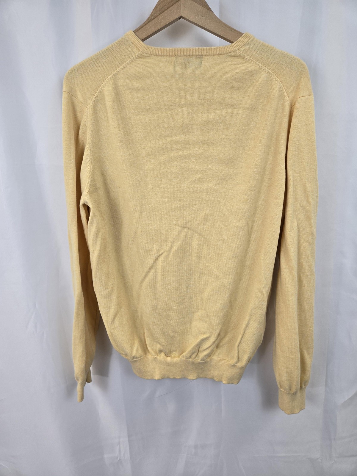 Alan Paine Sweater Mens 48 Yellow V Neck Cotton Cashmere Lightweight Knit