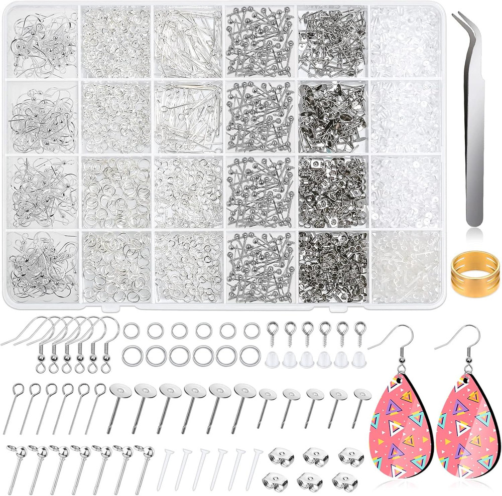 Earring Making Kit - 2393 Pcs Hypoallergenic Earring Hooks, Posts, Backs, Studs
