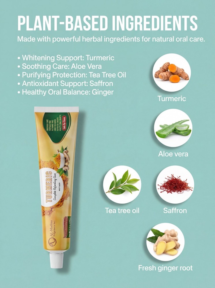 Turmeric Toothpaste, Natural & Organic Formula, Fluoride Free & Vegetable Base