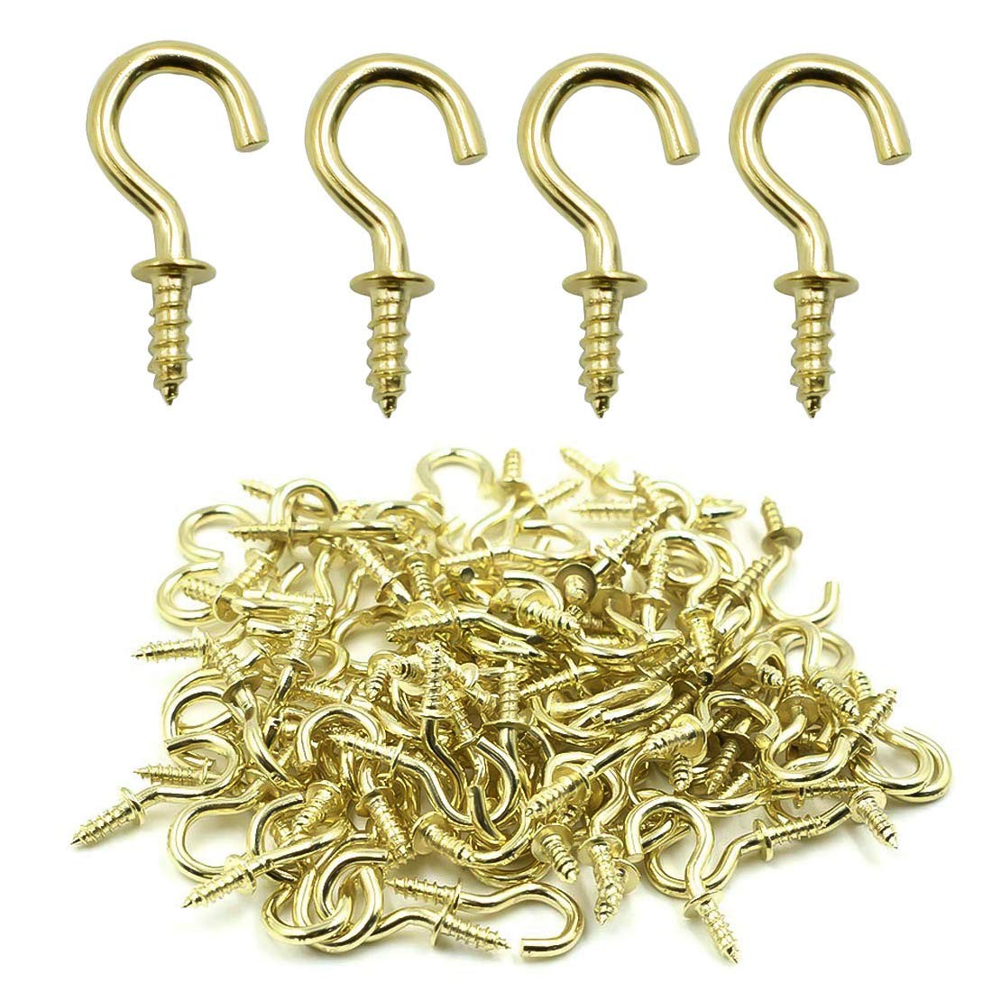 100 Pcs Gold Cup Hooks 1/2" Ceiling Screw Hooks Self Tapping Hanging Hooks
