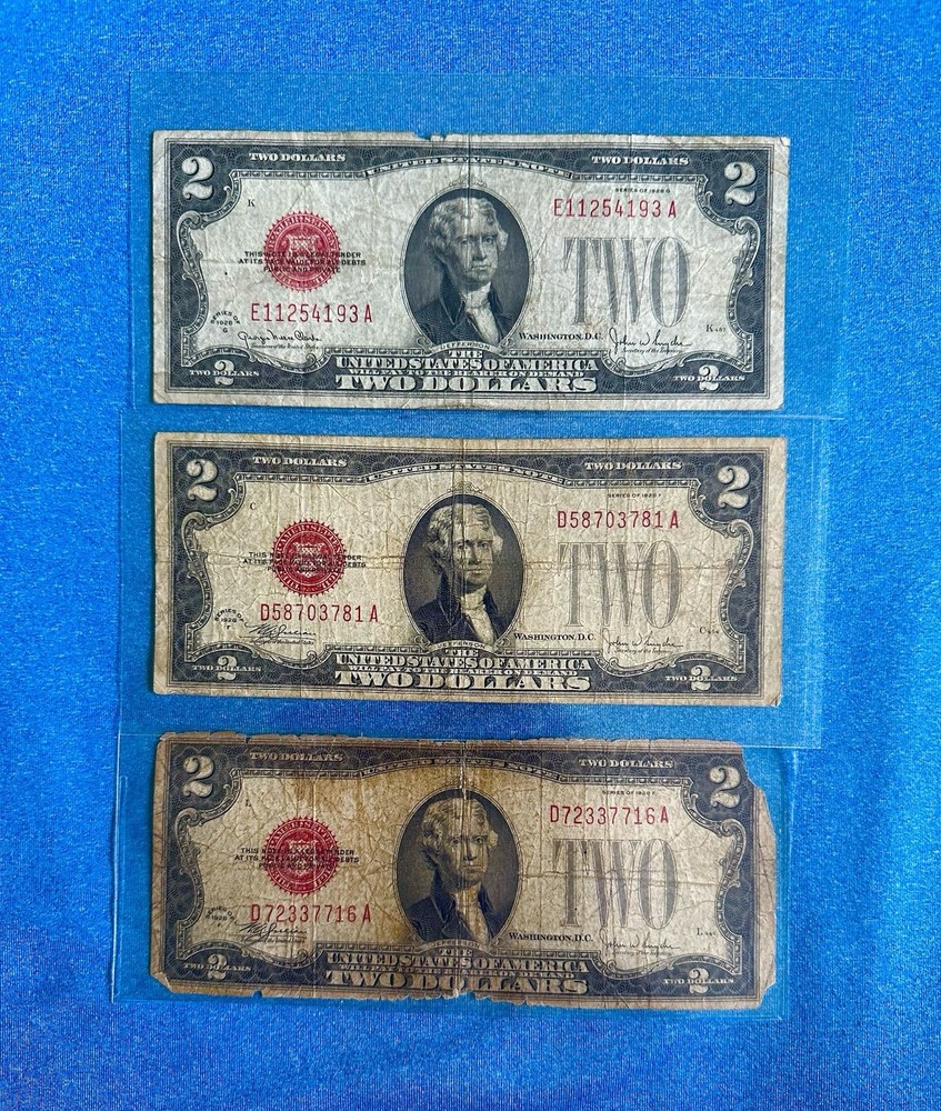 1928 2 dollar bill red seal lot 3