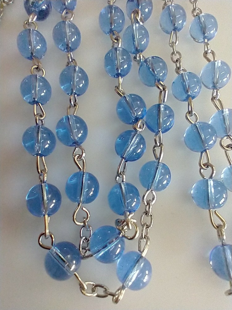 Catholic Blue Glass 5 Decade Rosary Silver Tone Crucifix