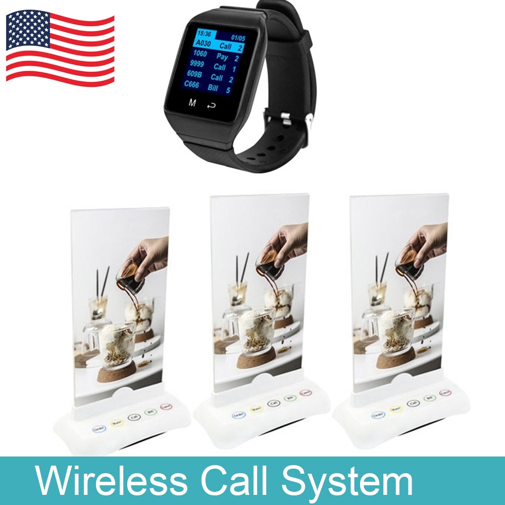 Catel Queuing Wireless Calling System 3 Call Buttons 1Wrist Watch Receiver Cafe