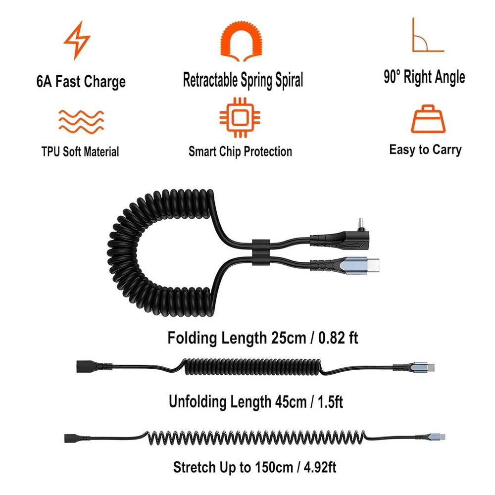 2 Pack Coiled USB C to C Cable - 90 Degree Right Angle Type C, 60W Fast...