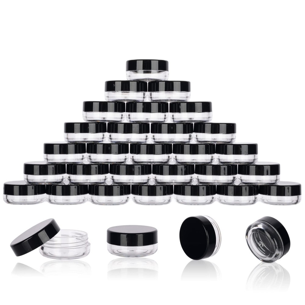 3 Gram Sample Containers with Lids, 50 Count Tiny 50 Count, Black