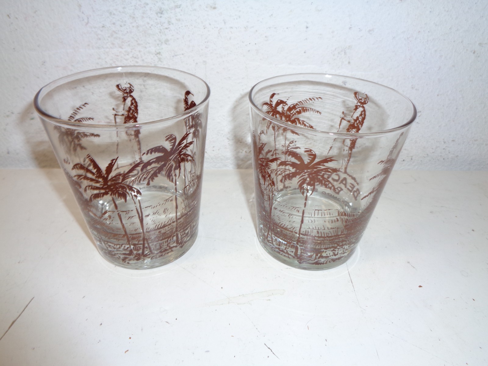 Vintage Beachbum Burts Redondo Beach Tiki Glass 4" Rocks Cocktail Set of 2