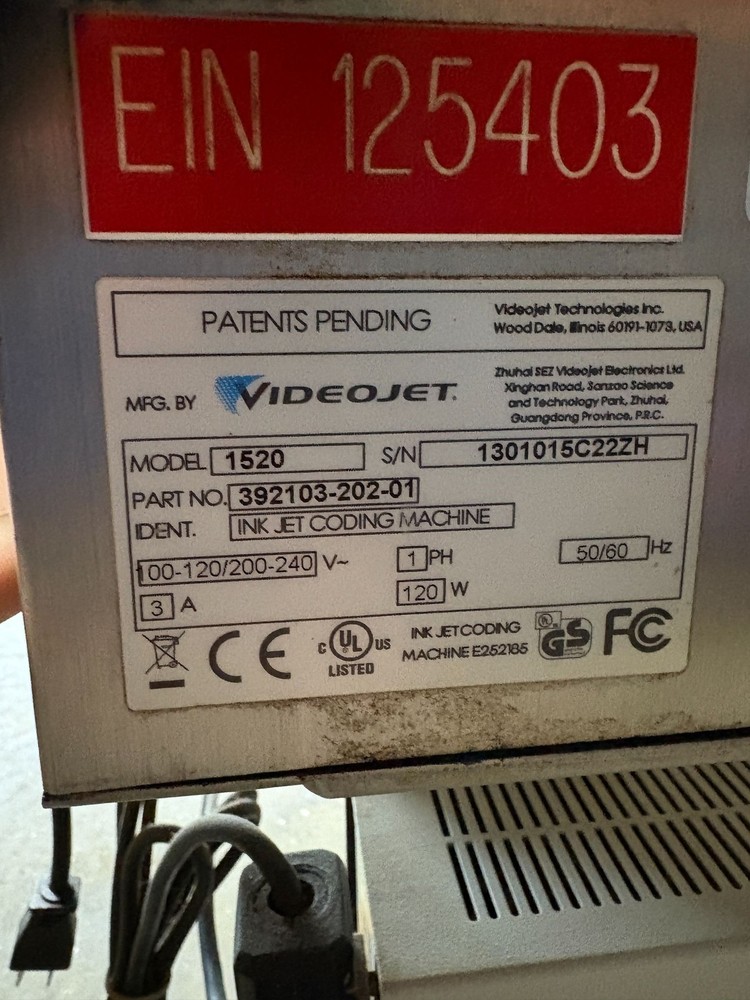 VIDEOJET CONTINUOUS INKJET PRINTER/CODING MACHINE 1520 392103-202-01