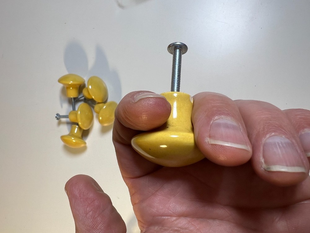 Vintage Mustard Yellow Ceramic Cabinet Knobs Set 6 Mid Century Drawer Pulls 1.25