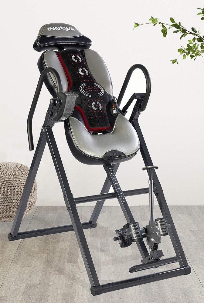 Inversion Table with Integrated Massage Pad and Safe Ankle Holding System