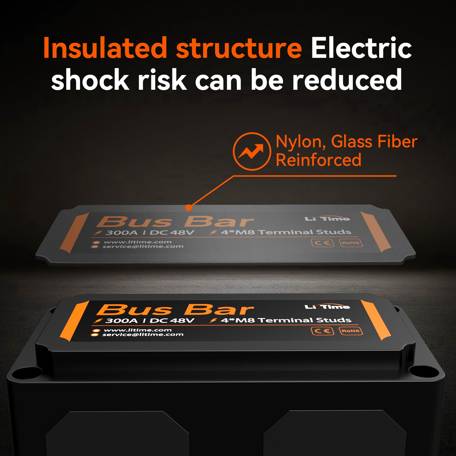 Litime Black Bus Bar for LiFePO4 Batteries High Voltage and Current Solar Marine