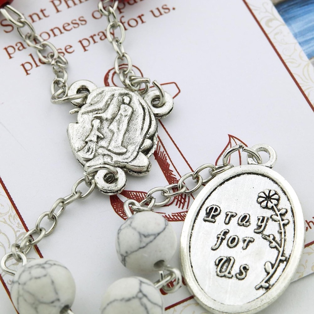 Silver Tone and Red Bead St Philomena Intention Chaplet Prayer Card Set 9 In