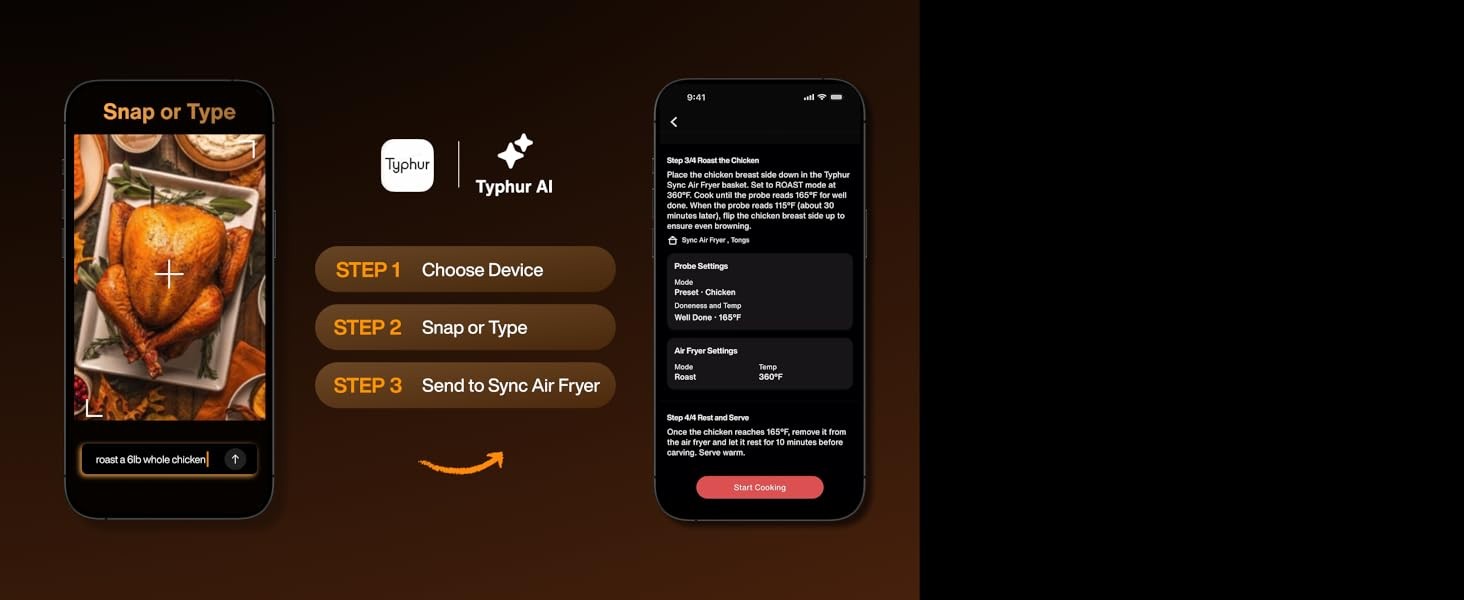 Typhur Sync 8 Quart AI Smart Air Fryer w/ Built-in Wireless Meat Thermometer