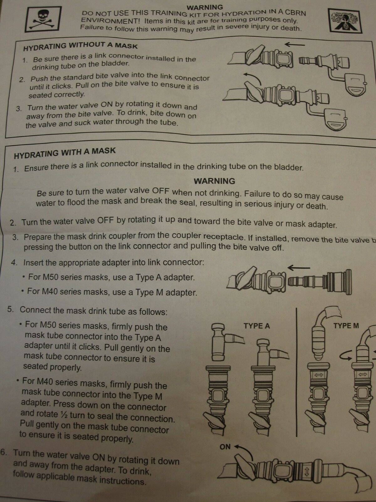 NEW GAS MASK ADAPTER CAMELBAK BITE VALVE MOUTH PIECE M40/50 HYDRATION SYSTEM