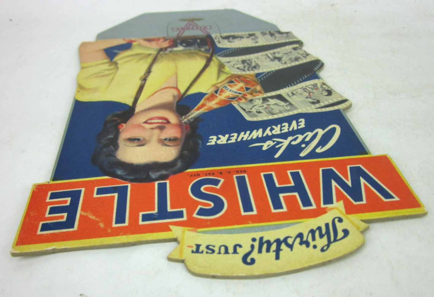 1942 WWII Whistle Soda Pop Bottle Topper Advertising Die Cut