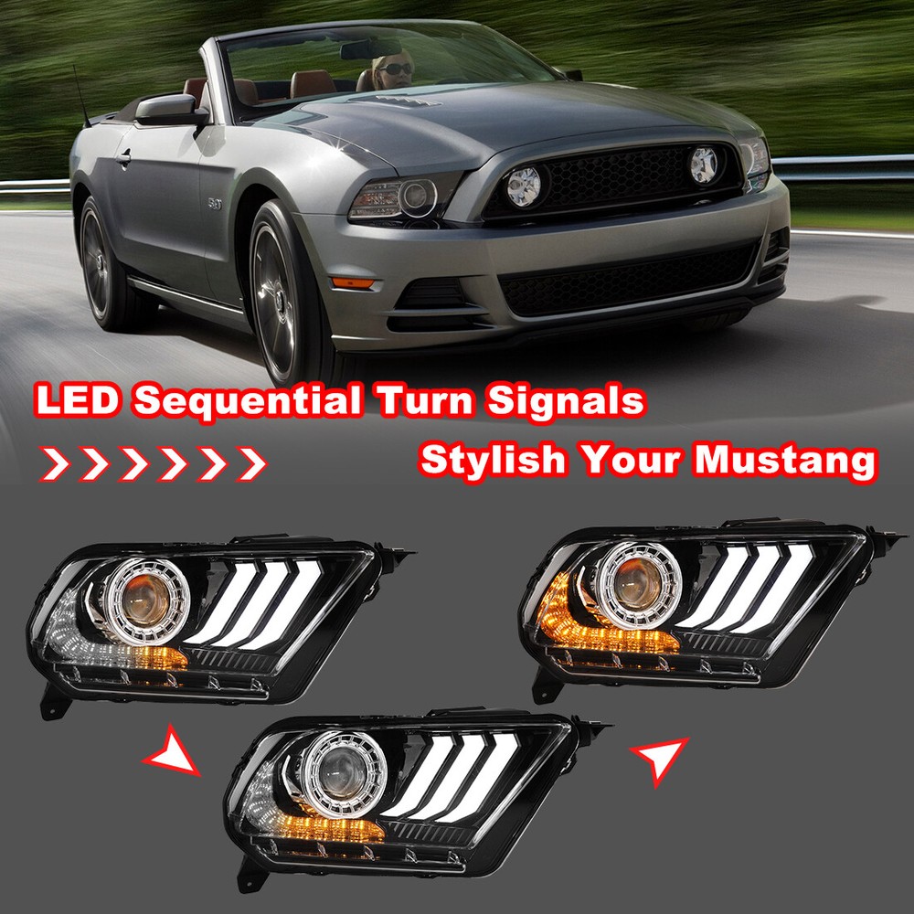 Pair for 2010-2012 Ford Mustang Headlights Sequential LED Projector w/ Bulbs