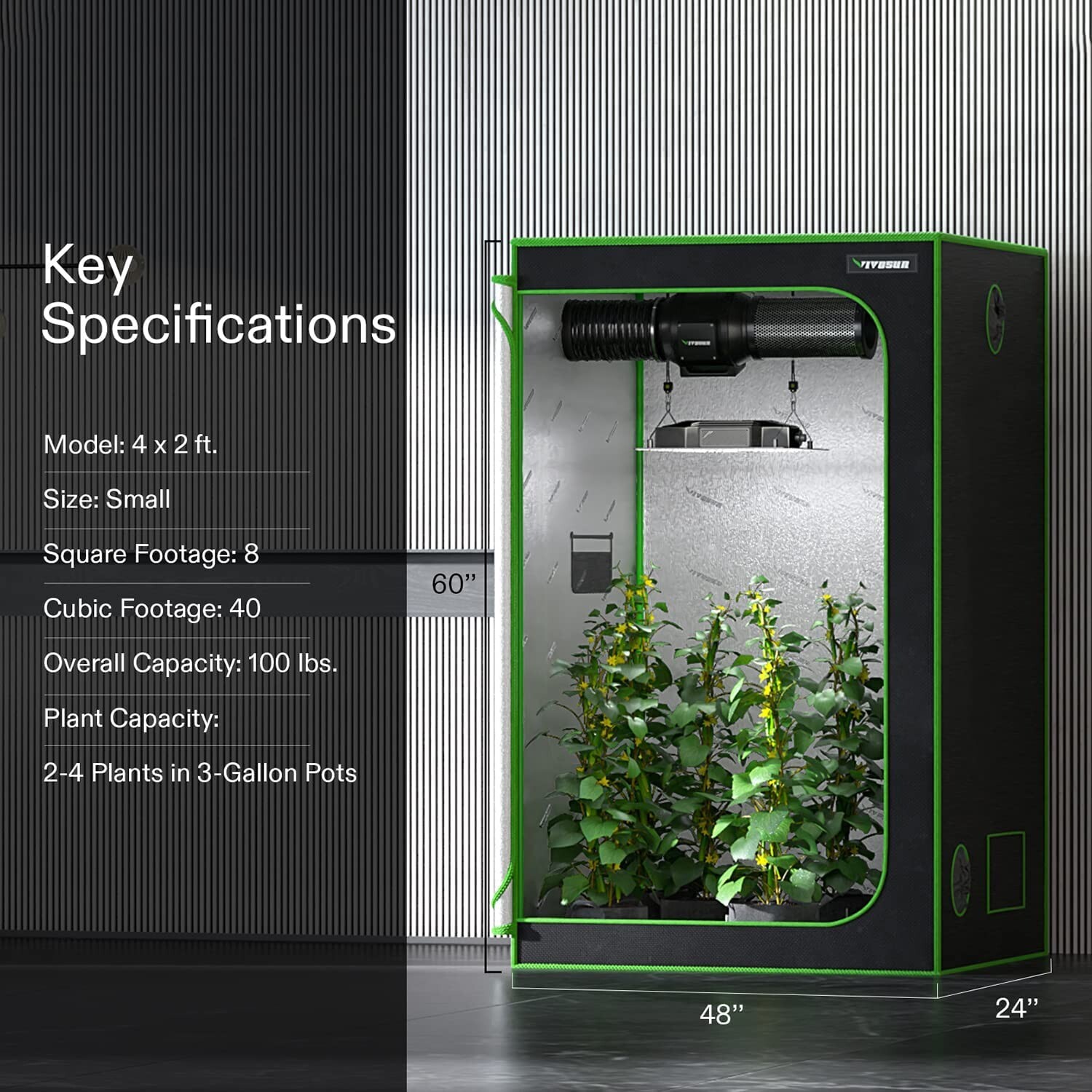 4'x2' Indoor Grow Tent with 4-Inch Inline Fan Kit, New