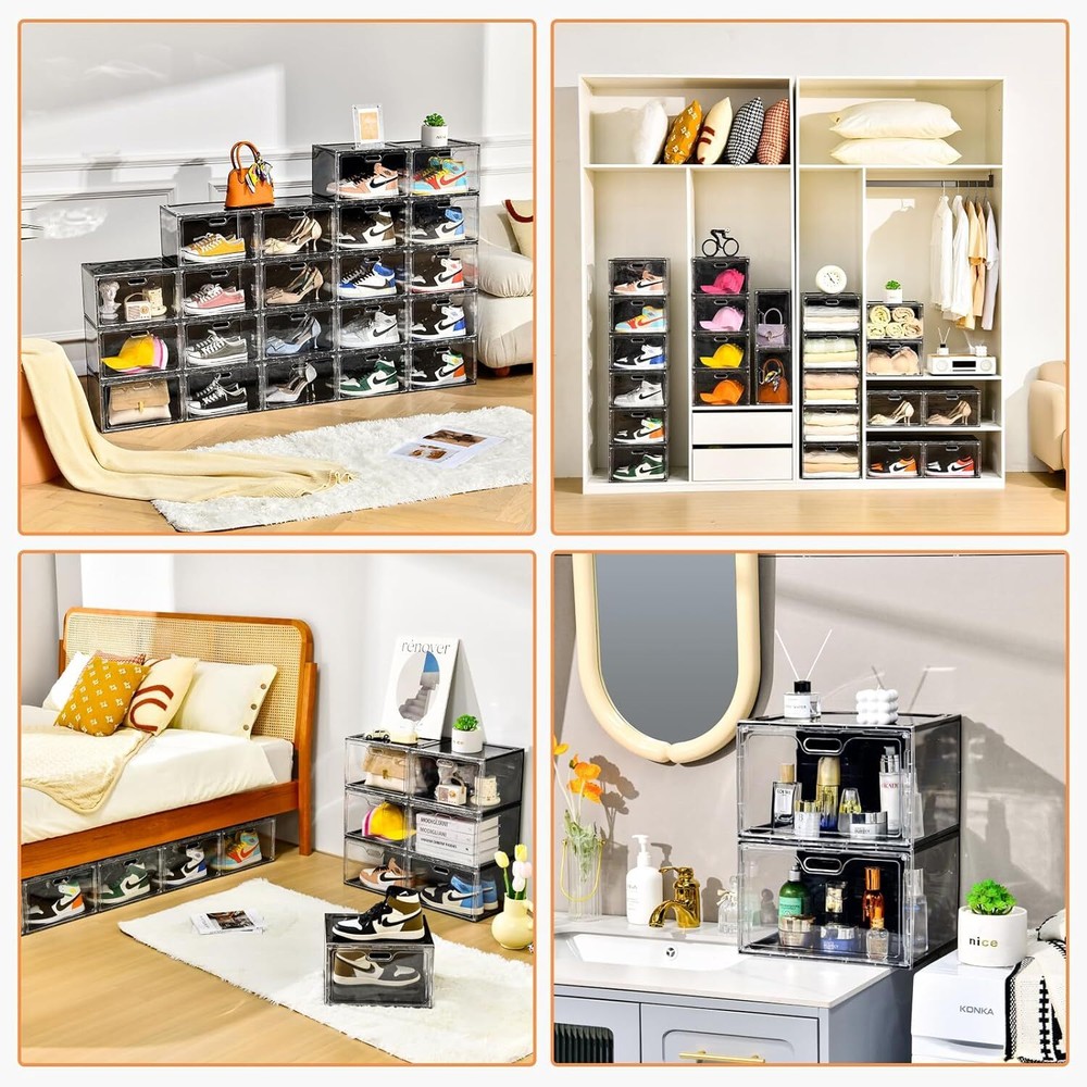 13x10.6x8.3” 8PC Shoe Boxes Stackable Large Drop Side Shoe Storage Organizer