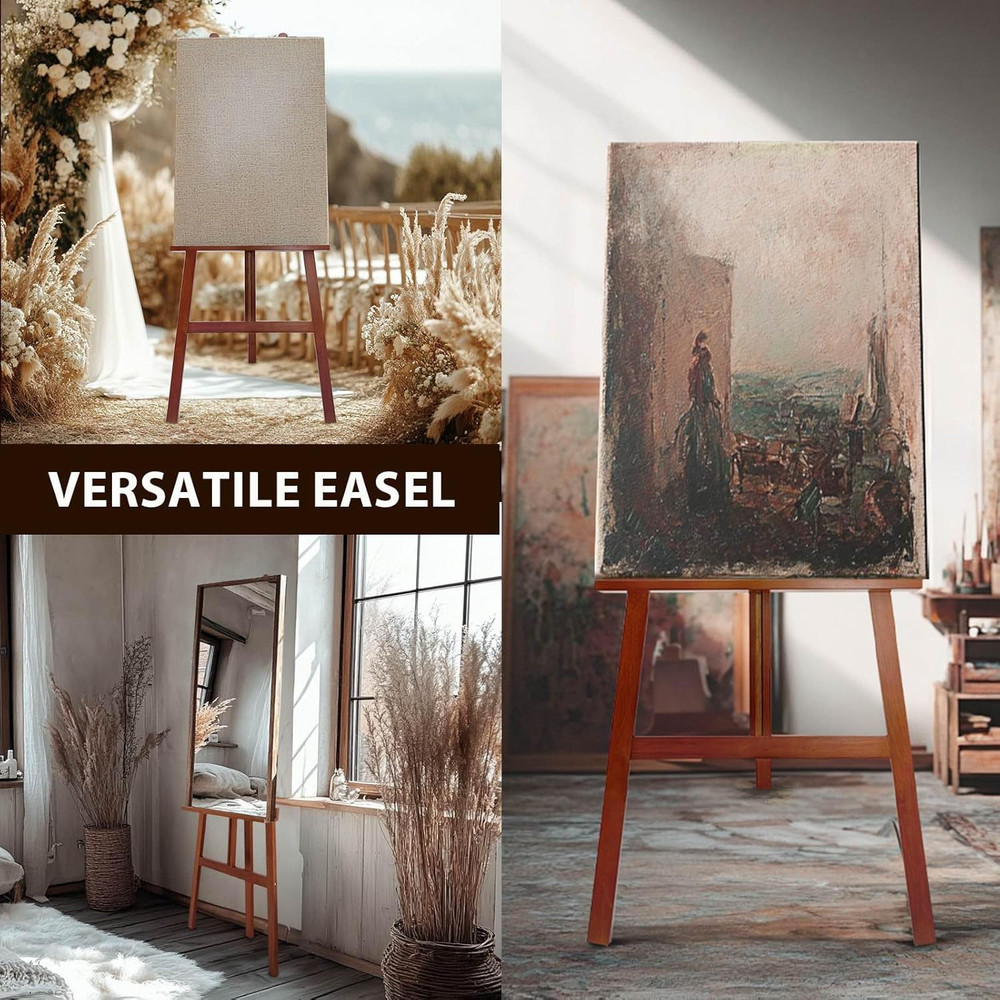 Adjustable Walnut A-Frame Easel for Canvas & Wedding Displays, Solid Wood
