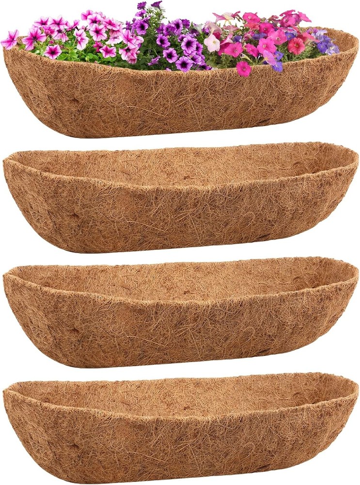 4 Pack Trough Coco Liner for Planters- 30 Inch Window Box Liners Coconut