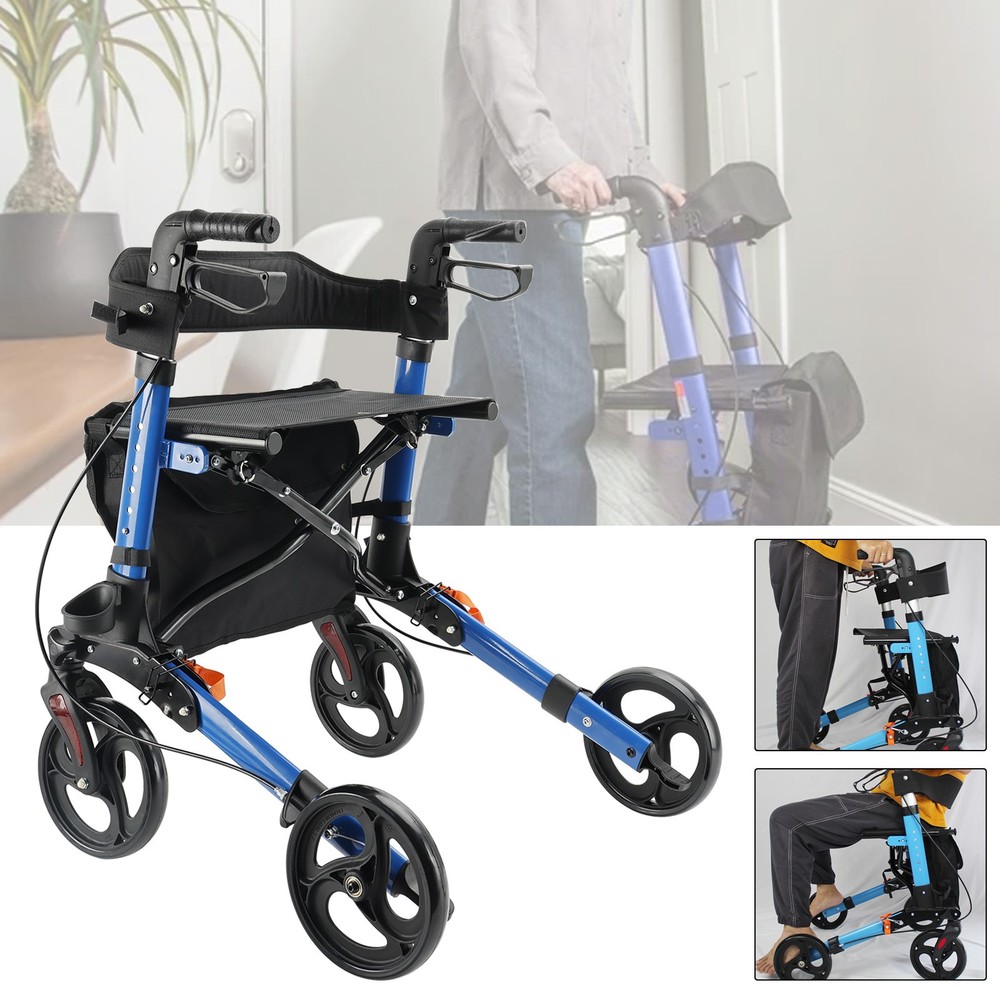 6-Level Adjustable Seat 8-Wheel Foldable Rollator Walker Mobility Aid