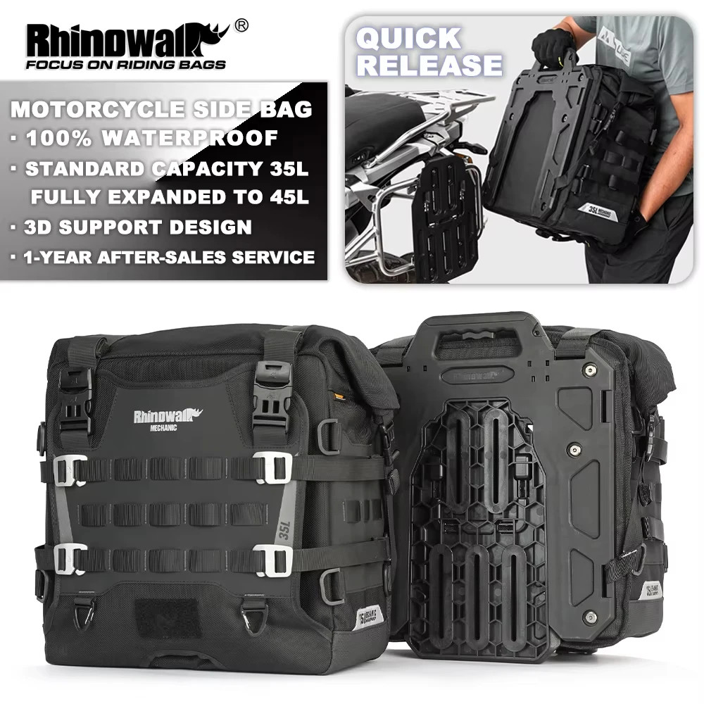 Rhinowalk Motorcycle Side Bag Waterproof 35L Quick Release Saddlebag Pannier 1Pc