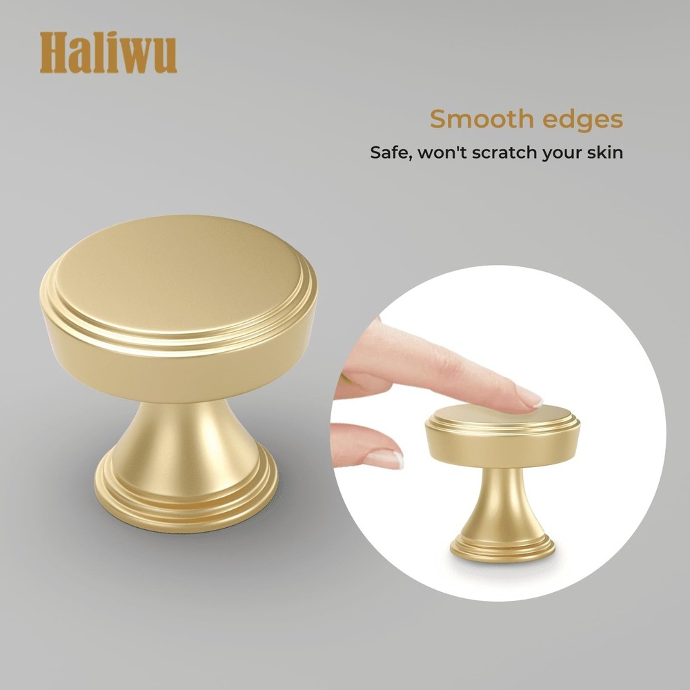 Haliwu 10 Pack Gold Cabinet Knobs Brushed Brass Drawer Knobs, Round Gold Cabi...