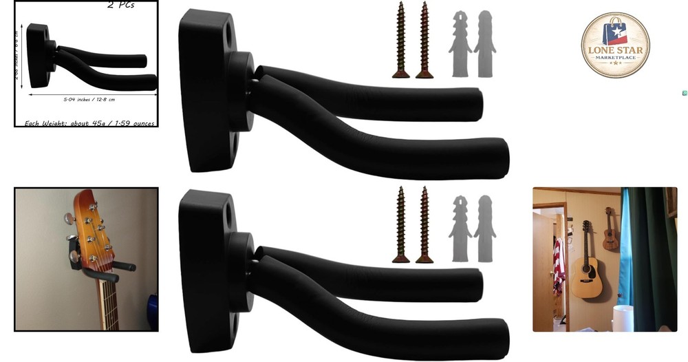 2-Pack Adjustable Guitar Wall Hanger - Stylish Mount for All Instruments
