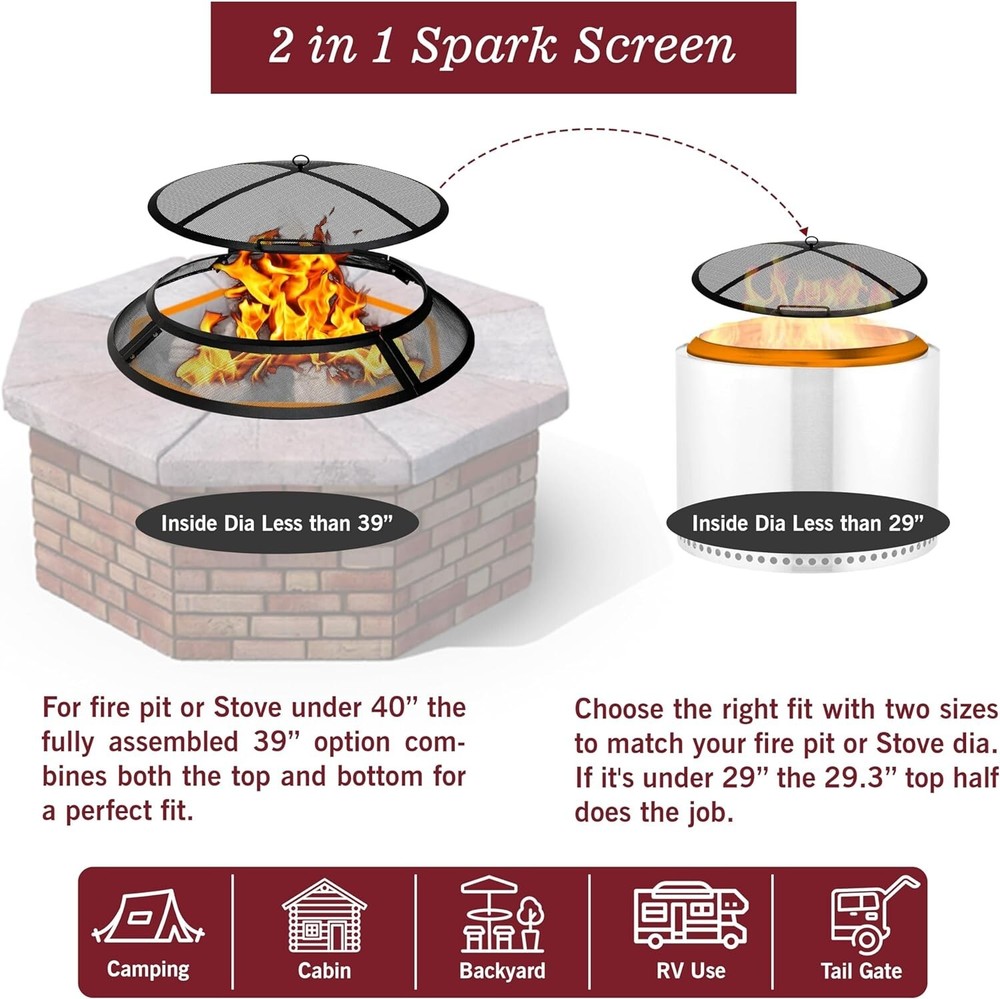 40" Spark Screen For Fire Pit - Fire Pit Screen Cover , Round Fire Pit Insert