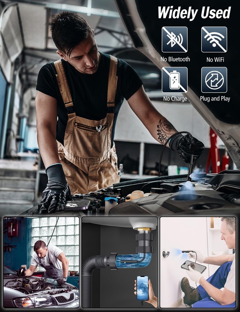Dual Lens Endoscopes Camera 1920P HD Borescope with 8 LED Lights for iOS/Android