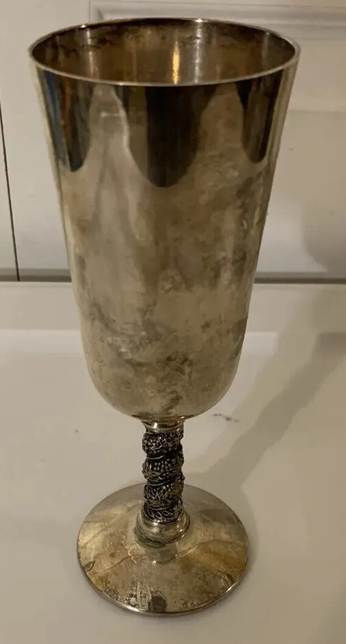 Vintage Goblet Chalice Twisted Grapevine Stem Made in Spain UMO Silver Plate EPB