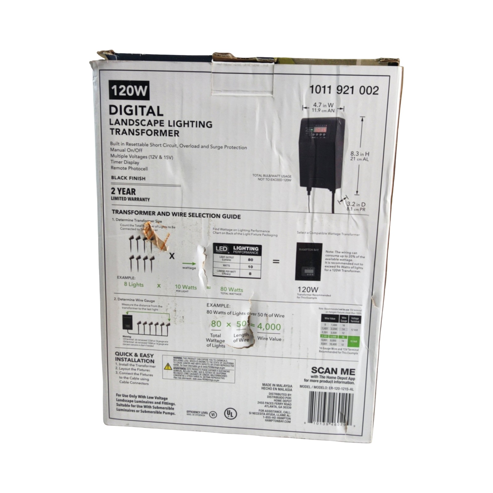 Hampton Bay 120W Digital Low Voltage Landscape Lighting Transformer Black