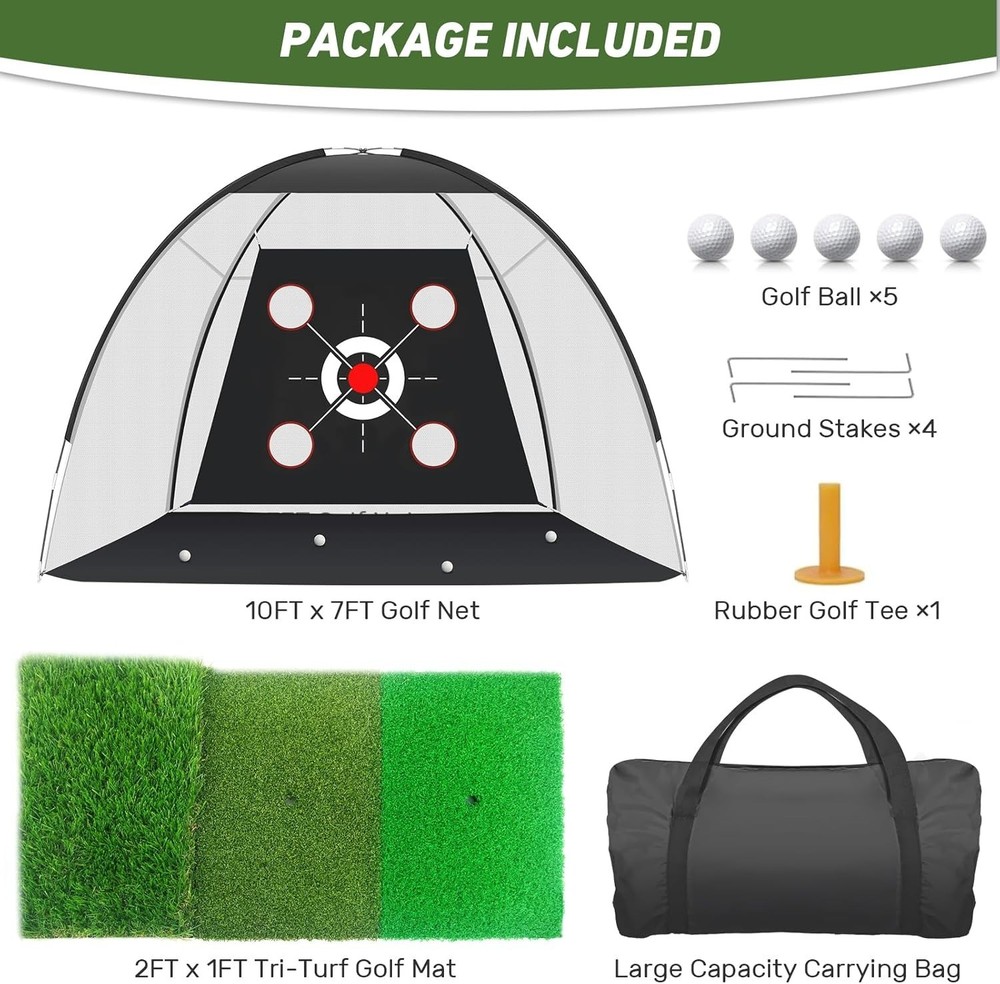 Durable Multi-Target 10x7FT Golf Practice Net Set with Carry Bag & Accessories