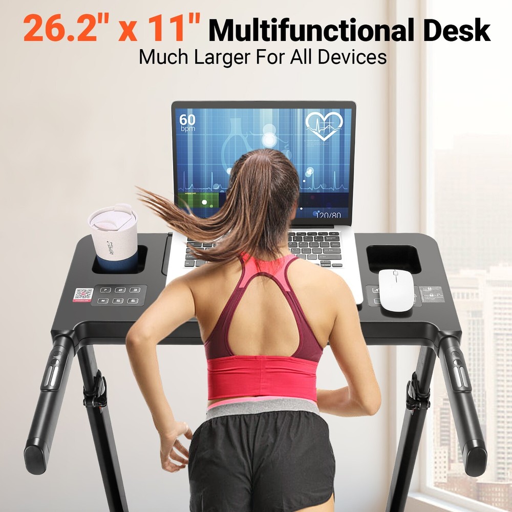 Treadmill with Desk Workstation&Adjustable Height Folding Treadmill with Incline