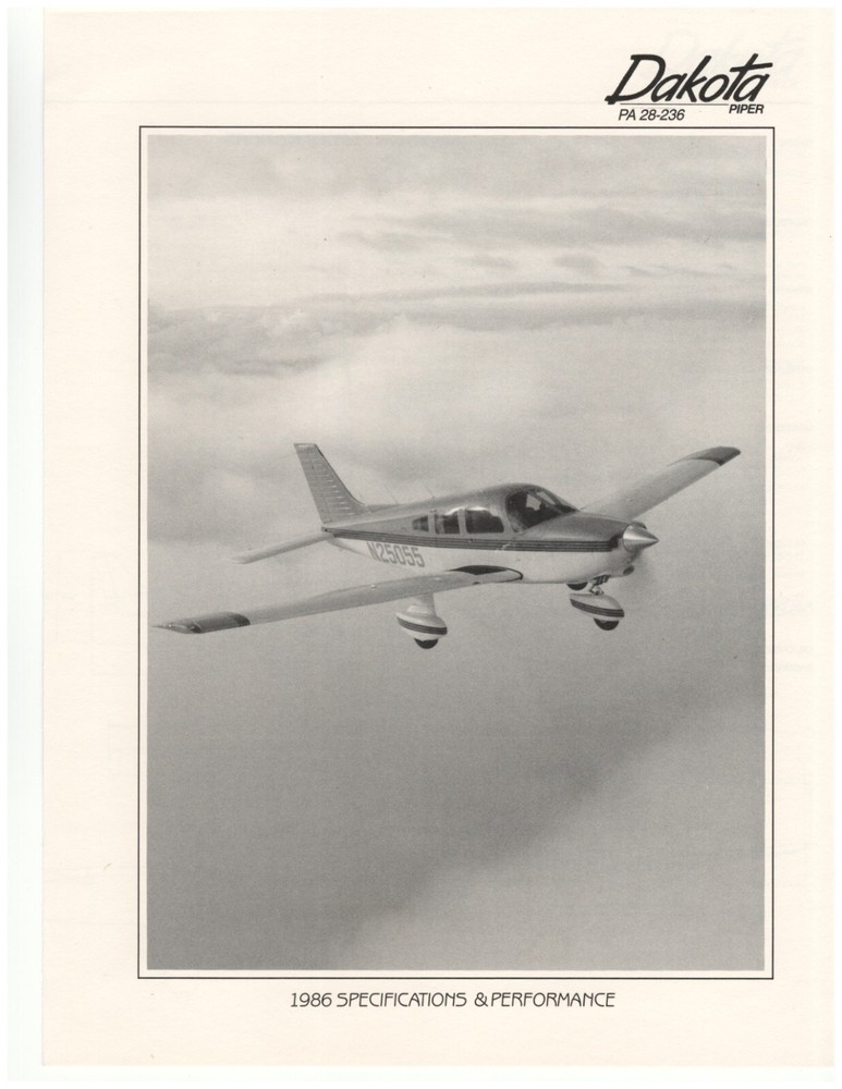 Dakota PA 28-236 Piper - 1986 Specifications & Performance Document