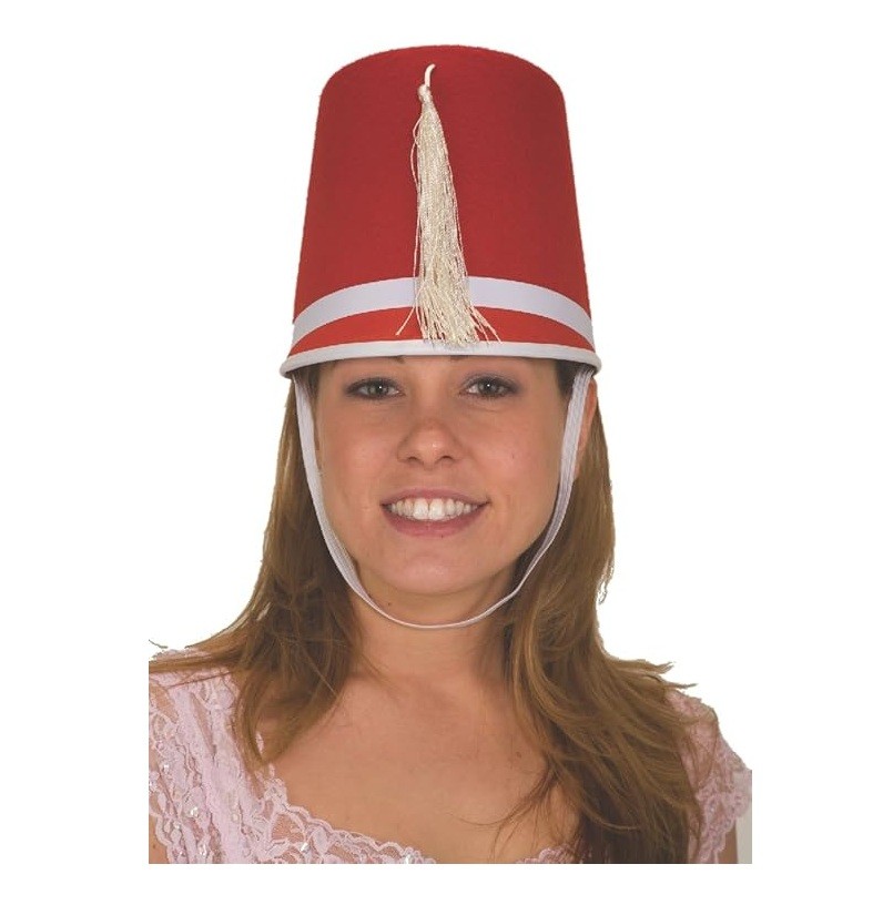 Red/White Drum Major Hat - Costume Accessory - *Slight Defect*